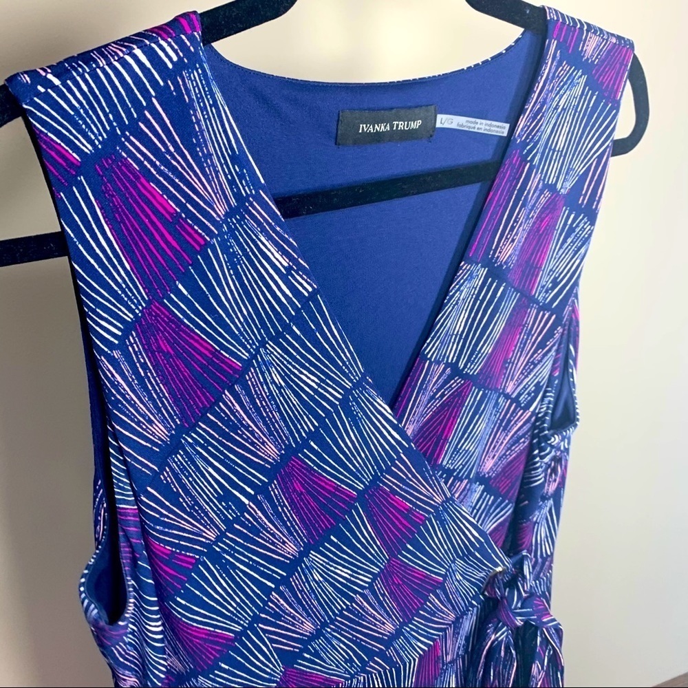 Ivanka Trump Blue Purple Patterned Sleeveless Wrap Dress